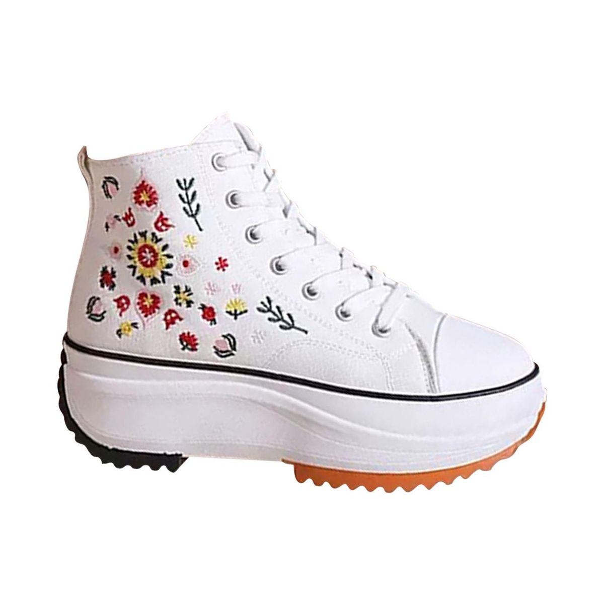 GENERICO - Zapatillas de Lona para Mujer con Plataforma y Bordado Floral 7591