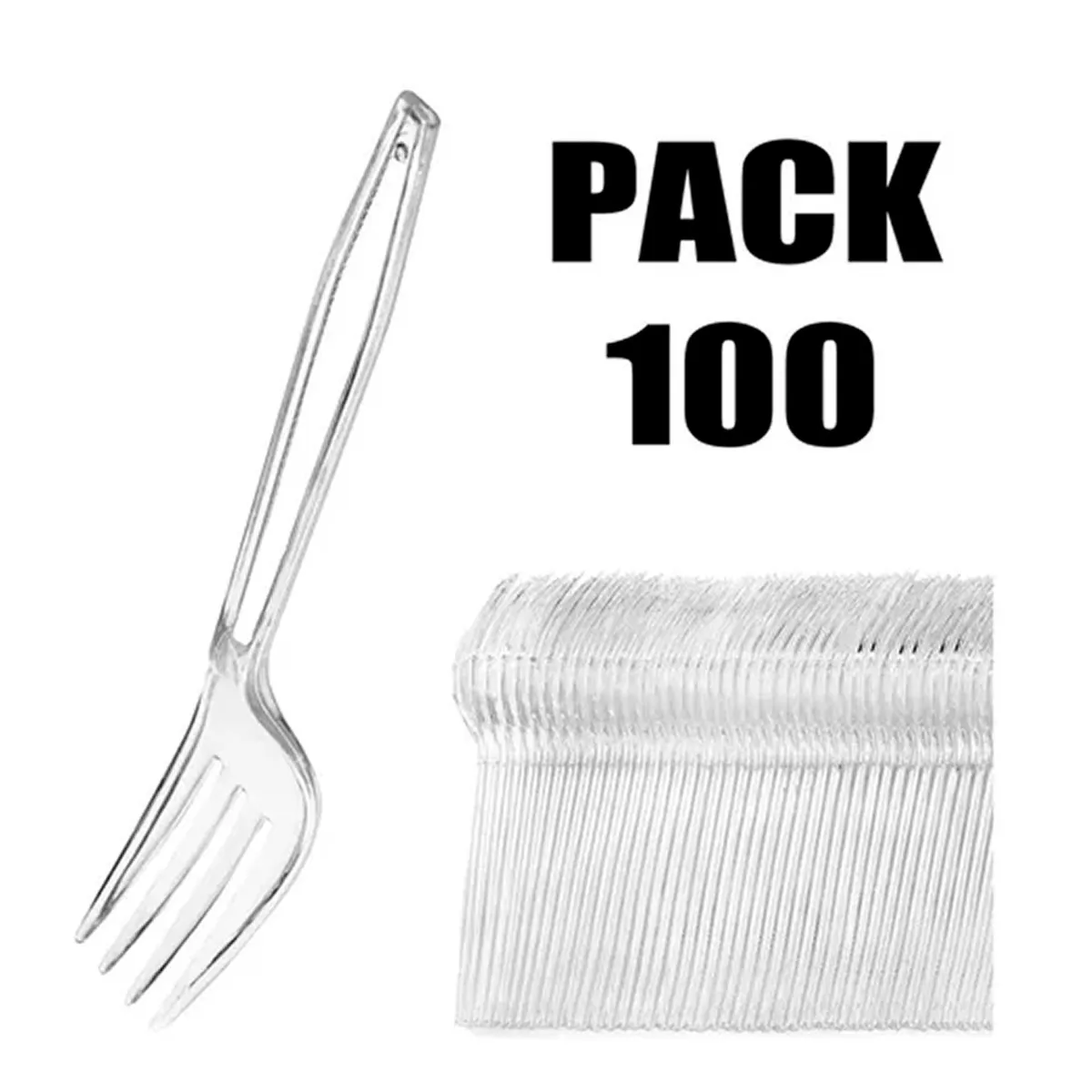OFERTABKN - Pack 100 Tenedores Transparente Reutilizable - Desechable