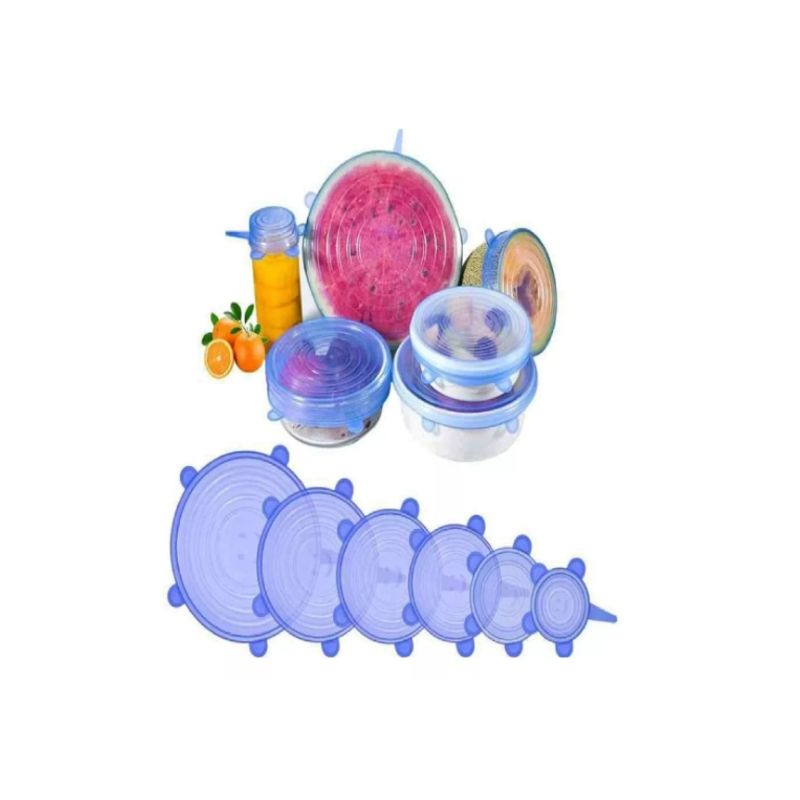 GENERICO - Pack 6 Tapas Silicona Ajustable Alimentos Sellado Frescos