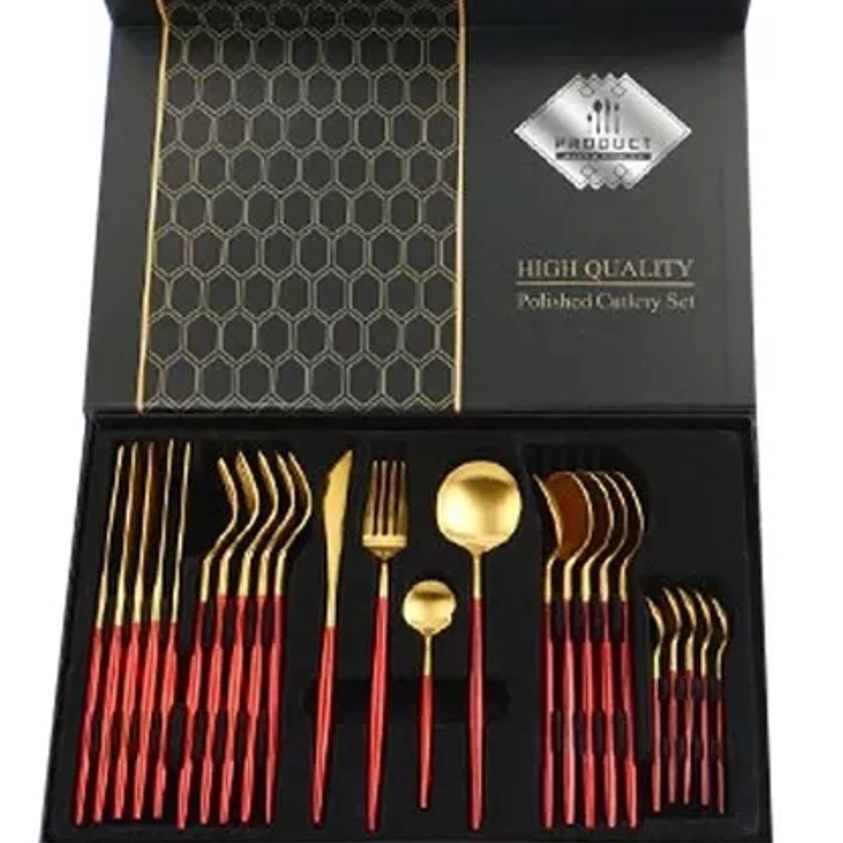 GENERICO - Set De Servicios Acero Inoxidables Tornasol Negro Dorado 24p