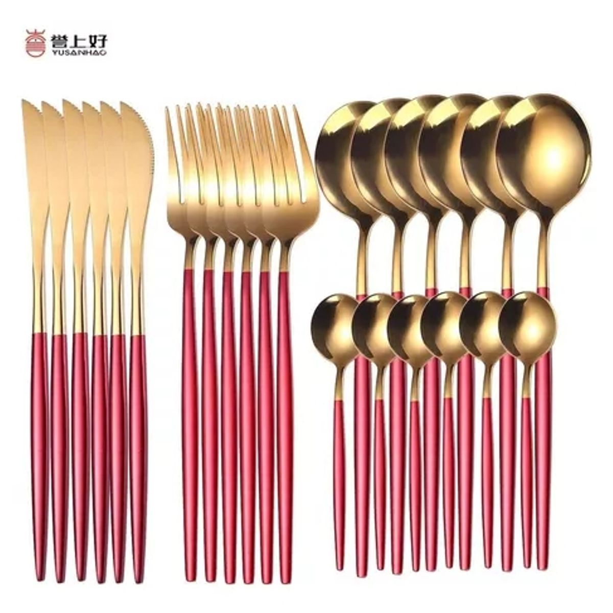 GENERICO - Set De Servicios Acero Inoxidables Tornasol Negro Dorado 24p