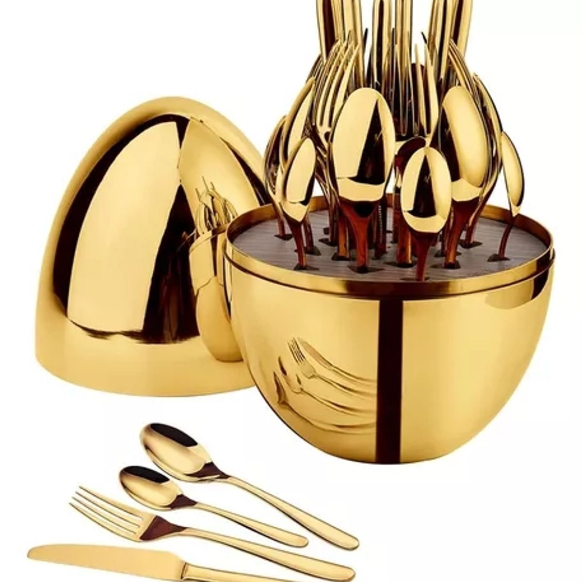 GENERICO - Juego De Cubierto Dorado Forma De Huevo 24 Pieza