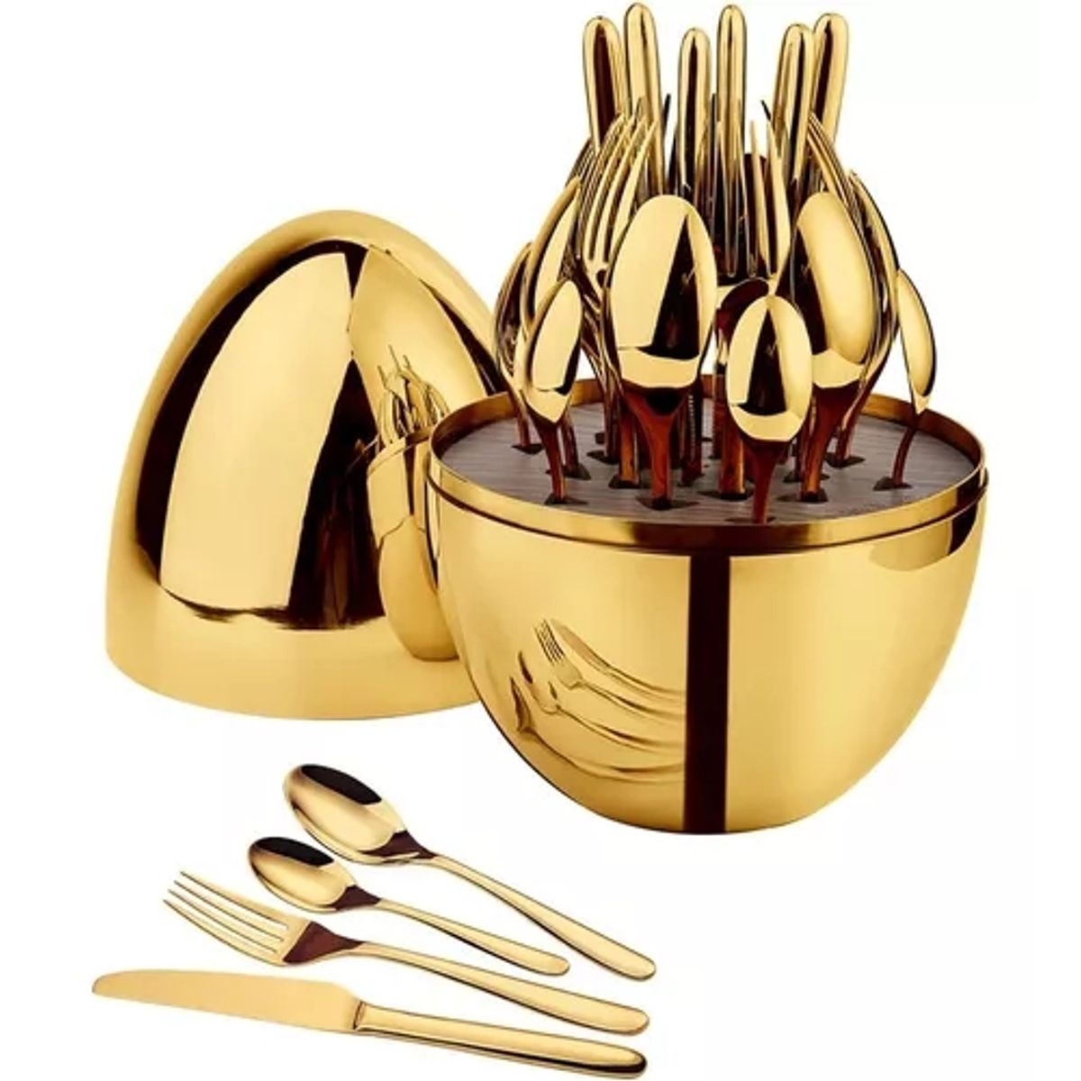 GENERICO - Juego De Cubierto Dorado Forma De Huevo 24 Pieza