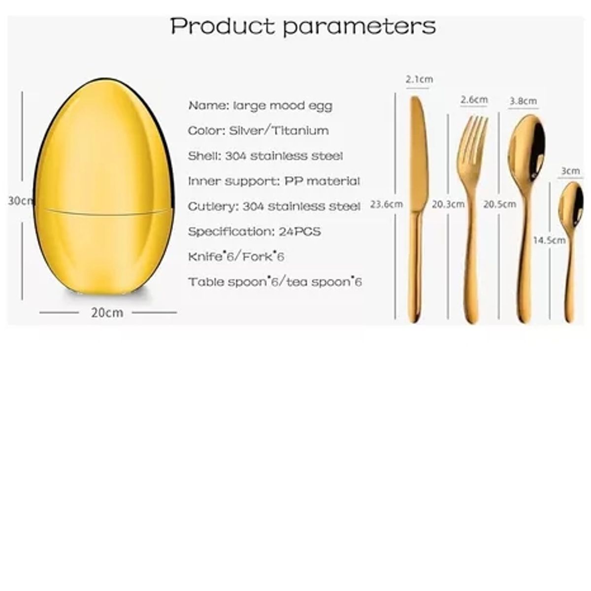 GENERICO - Juego De Cubierto Dorado Forma De Huevo 24 Pieza