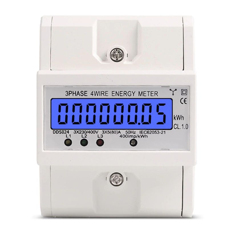 SOLIOT - Medidor Trifasico Digital Kwh Riel Din 4 Polos 80a