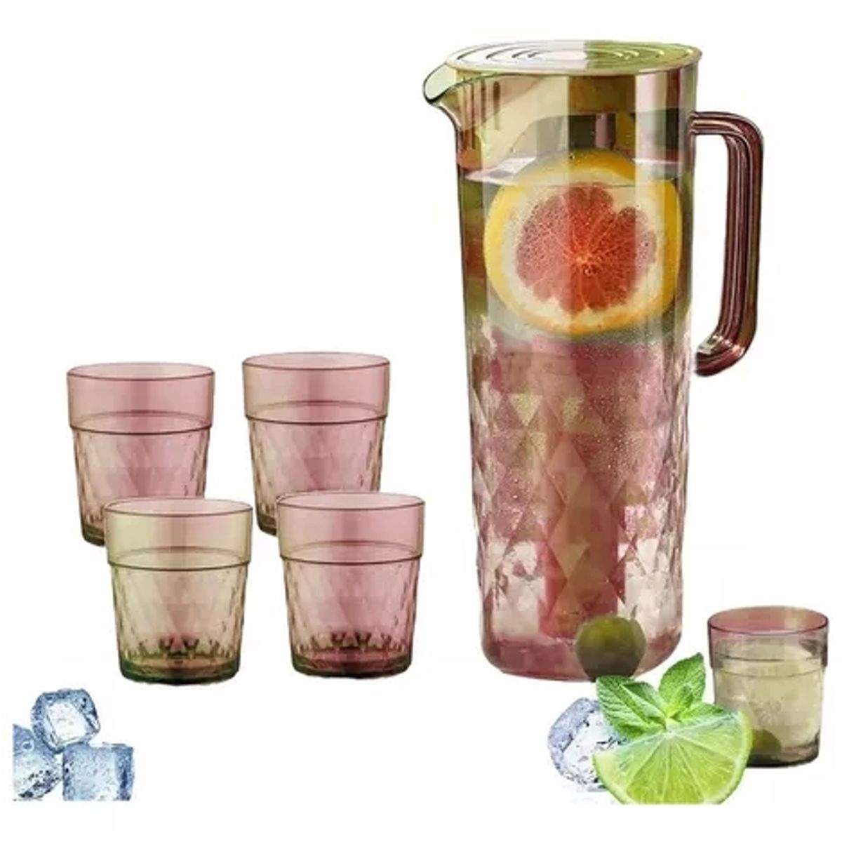GENERICO - Set Jarra 2 Litros + 4 Vasos Jarra Agua Jugo Refrigerante