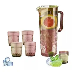 GENERICO - Set Jarra 2 Litros + 4 Vasos Jarra Agua Jugo Refrigerante