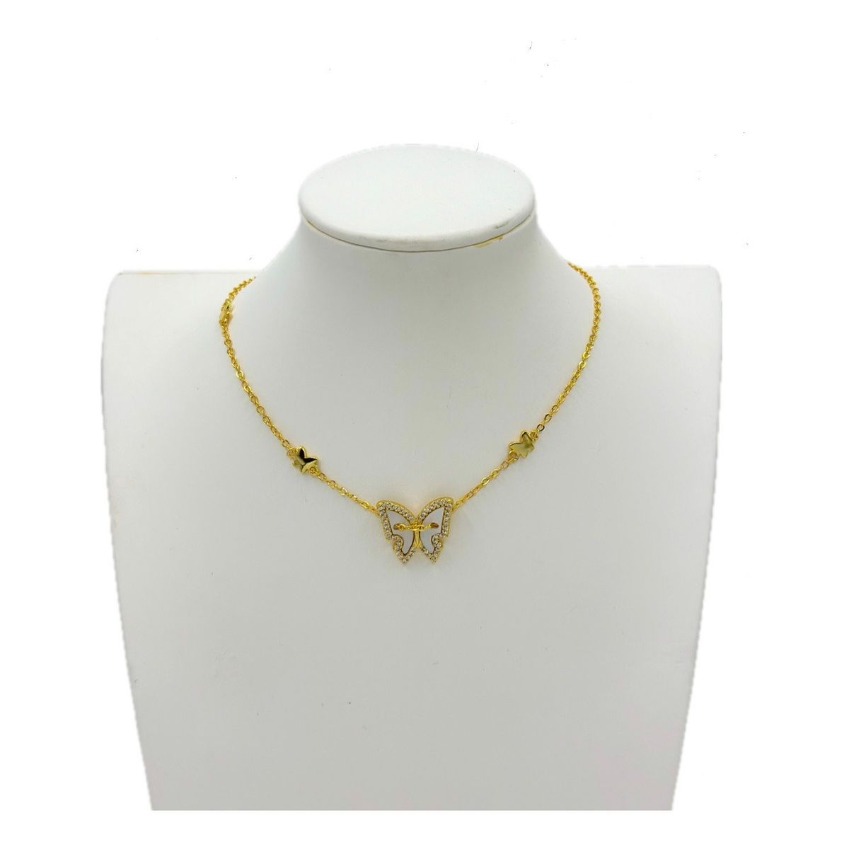 GENERICO - Collar Mariposa Nacar Plata S925 Mas Baño Oro Caja Regalo