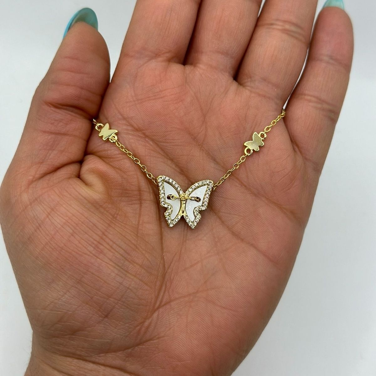 GENERICO - Collar Mariposa Nacar Plata S925 Mas Baño Oro Caja Regalo