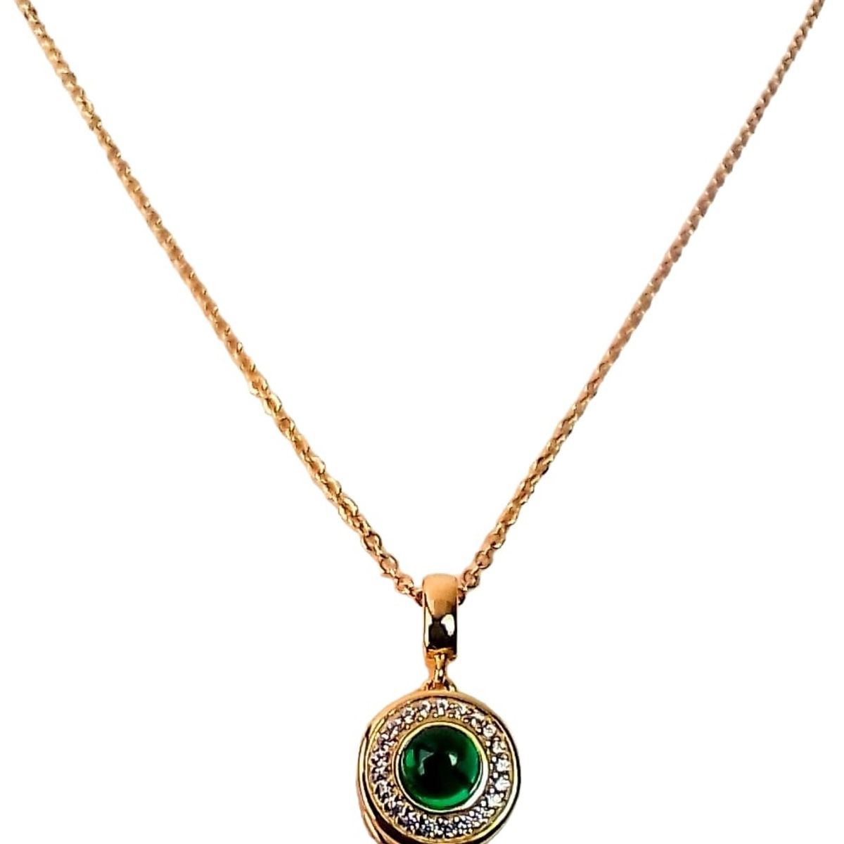 ELBAULDEJUMA - Collar con dije de Gema Esmeralda con deposito secreto chapado oro 18k