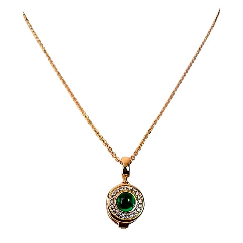 ELBAULDEJUMA - Collar con dije de Gema Esmeralda con deposito secreto chapado oro 18k