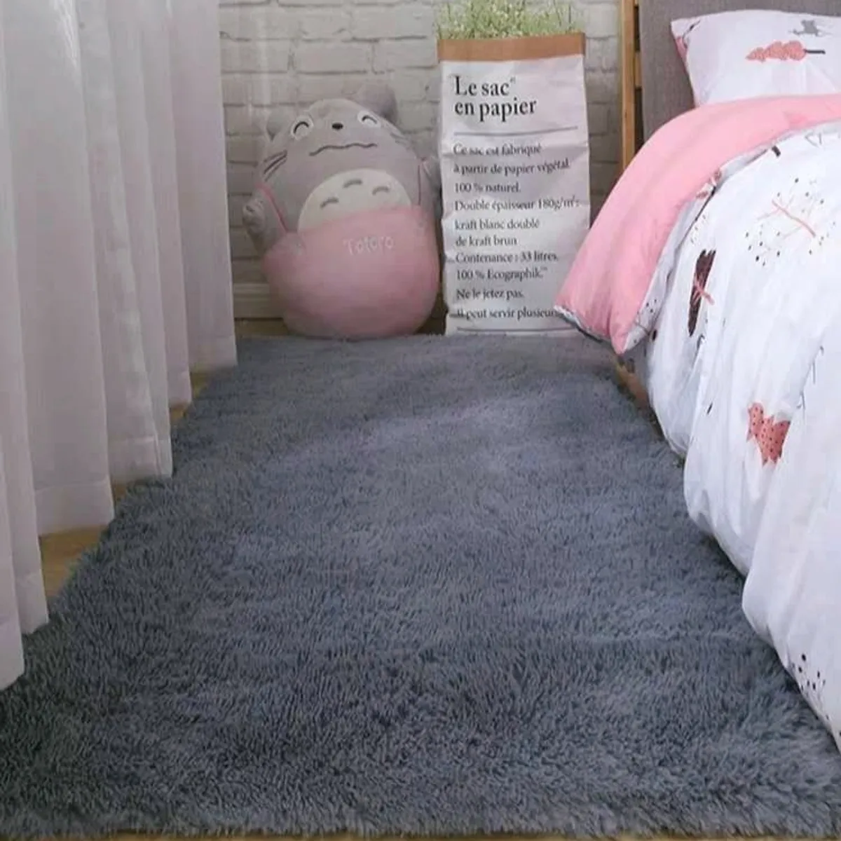 BJ HOGAR - Bajada De Cama Peluda Alfombra Gris Oscuro Liso