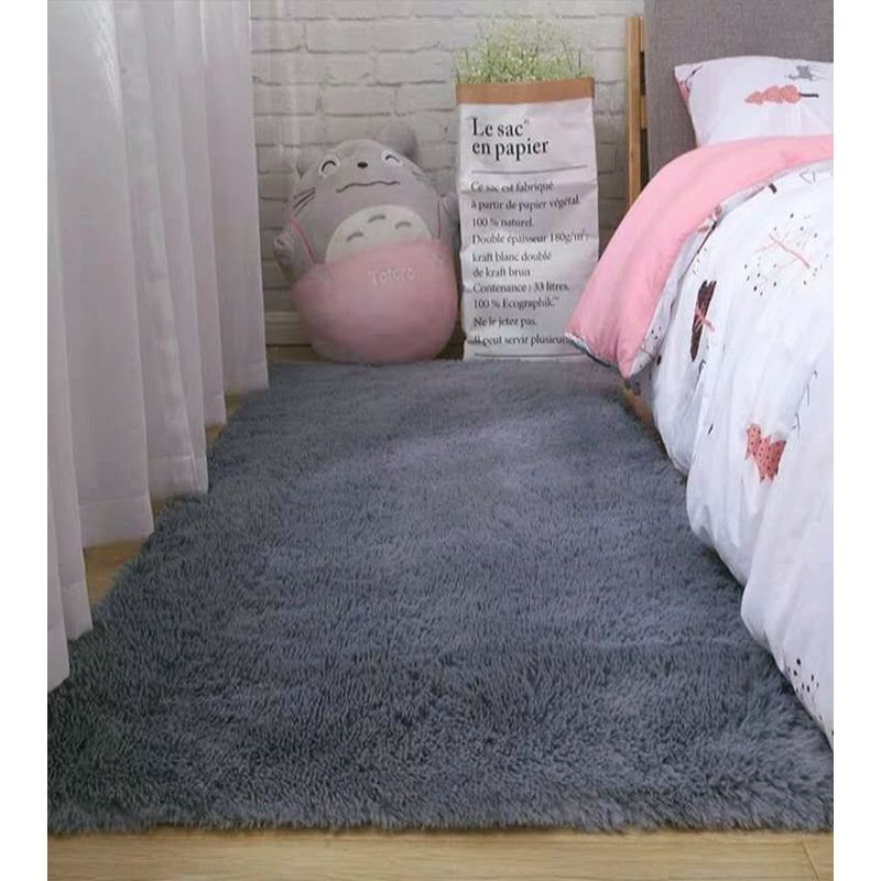 BJ HOGAR - Bajada De Cama Peluda Alfombra Gris Oscuro Liso