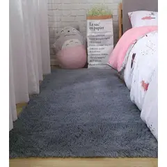 BJ HOGAR - Bajada De Cama Peluda Alfombra Gris Oscuro Liso