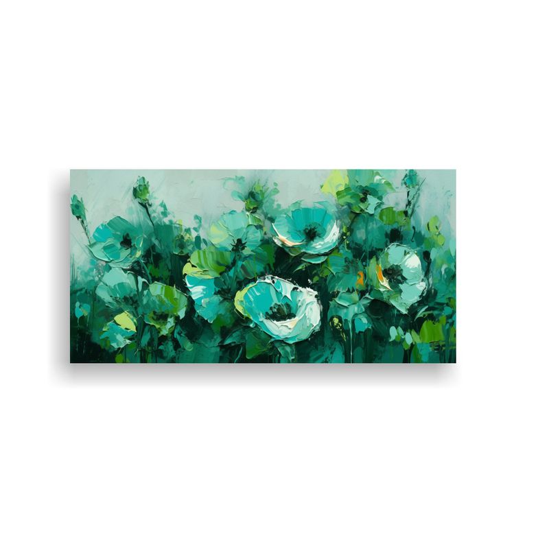 GENERICO - Pintura En Lienzo De Flores En Colores Verde Y Turquesa Para 160x80cm