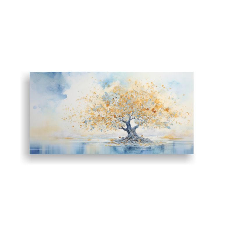 GENERICO - Cuadro Abstracto Fantasía Árbol De Acebo Oro Y Azul 160x80cm