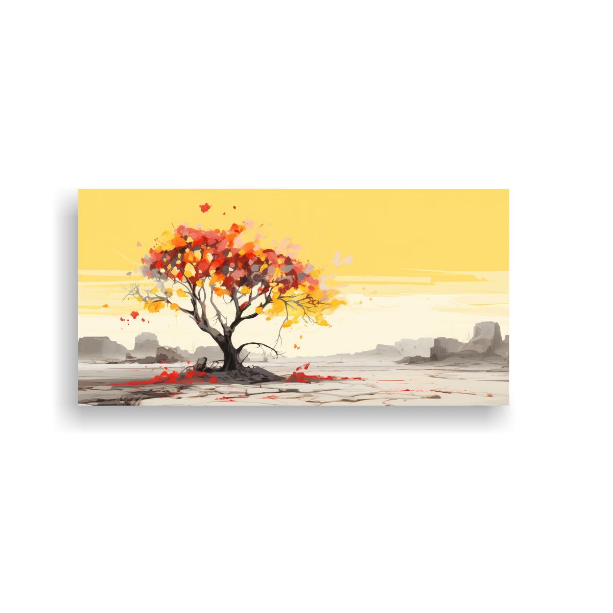 GENERICO - Cuadro Abstracto Joshua Tree En Amarillo Y Rojo, Con Atmósf 160x80cm