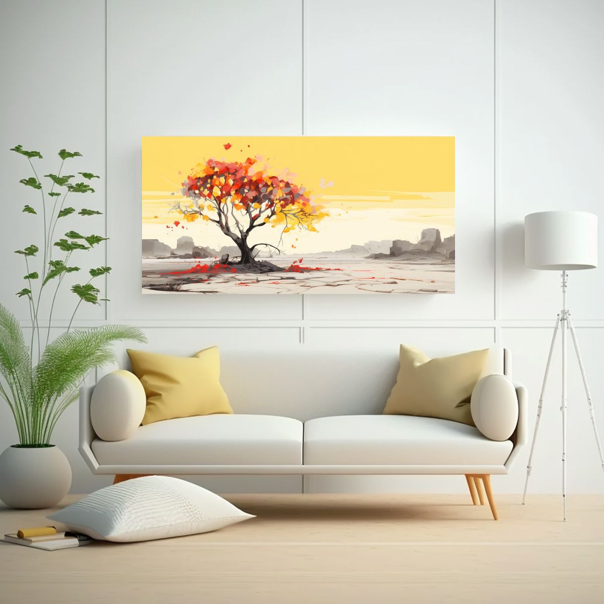 GENERICO - Cuadro Abstracto Joshua Tree En Amarillo Y Rojo, Con Atmósf 160x80cm