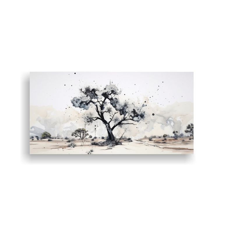 GENERICO - Pintura Abstracta De Lienzo Cuadro A Joshua Tree Blanco Y Ne 160x80cm