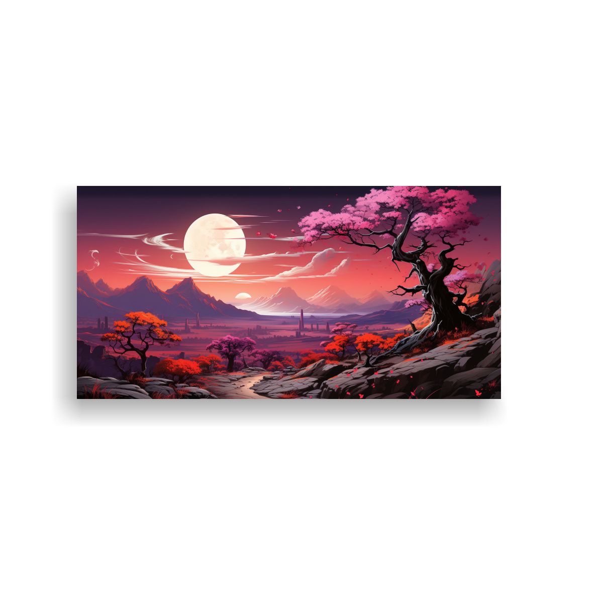 GENERICO - Paisaje Joshua Tree En Púrpura Y Naranja, Atmosfera Neonoir 160x80cm