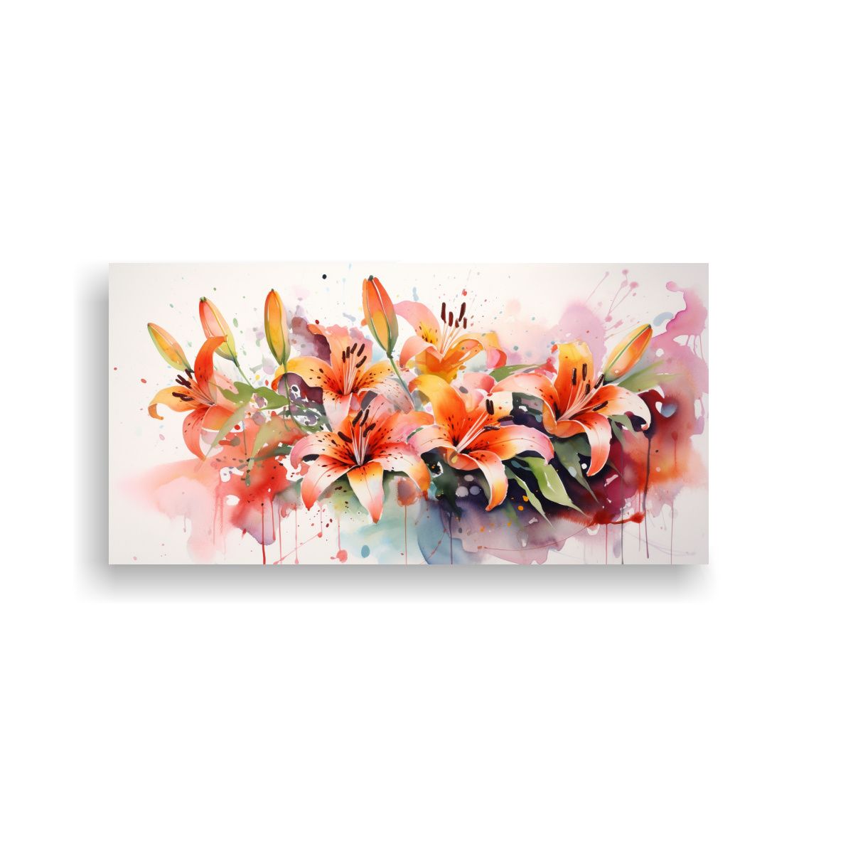 GENERICO - Cuadro Fotografía Amapolas Naranjas Y Rosas, Pintura Abstra 160x80cm.