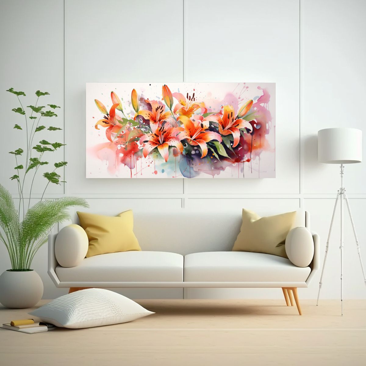 GENERICO - Cuadro Fotografía Amapolas Naranjas Y Rosas, Pintura Abstra 160x80cm.