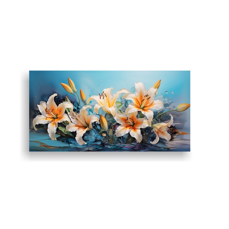 GENERICO - Pintura Abstracta De Flores De Lirios En Colores Turquesa Y  160x80cm