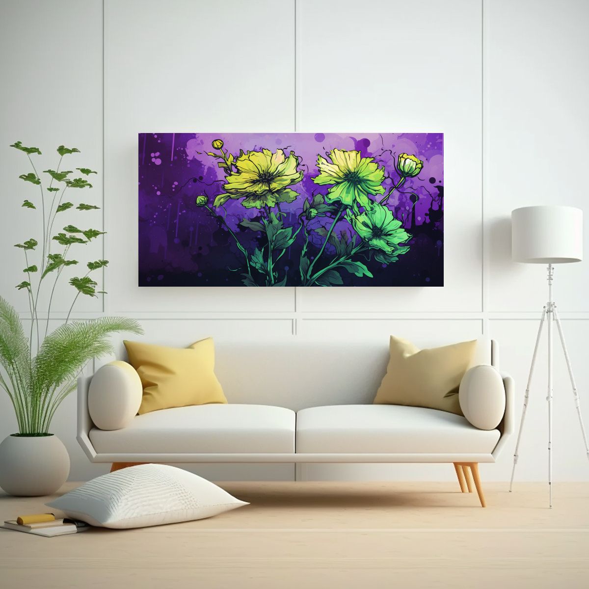 GENERICO - Cuadro De Pared Vibrante Con Hierbas De Caléndula Verde Y P 160x80cm