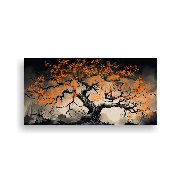 GENERICO - Lienzo Acuarela Árbol De Roble En Colores Naranja Y Negro A 160x80cm