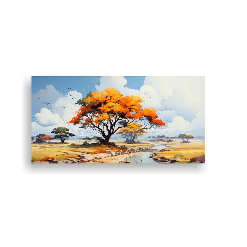 GENERICO - Pintura Abstracta De árbol De Acacia En Colores Rojo Y Nara 160x80cm