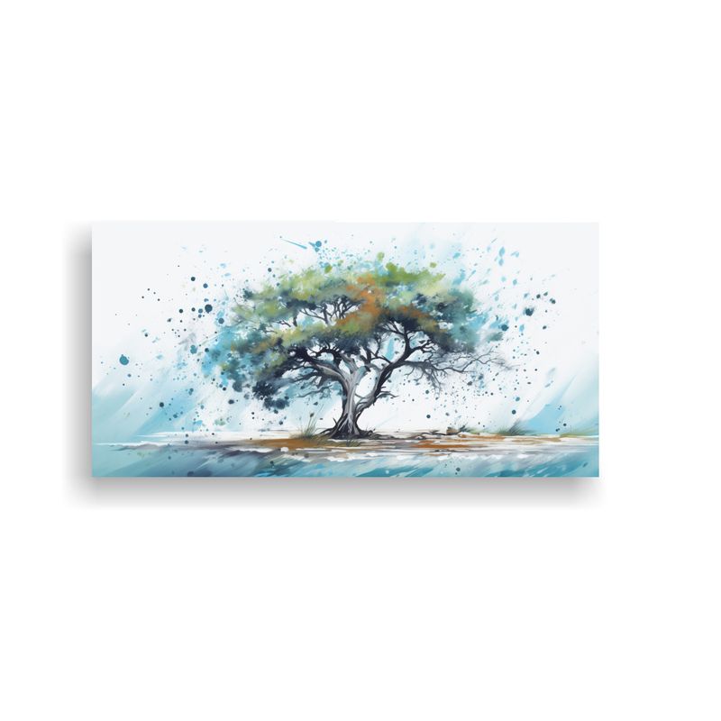 GENERICO - Pintura Abstracta Con árbol De Acacia En Colores Turquesa Y 160x80cm