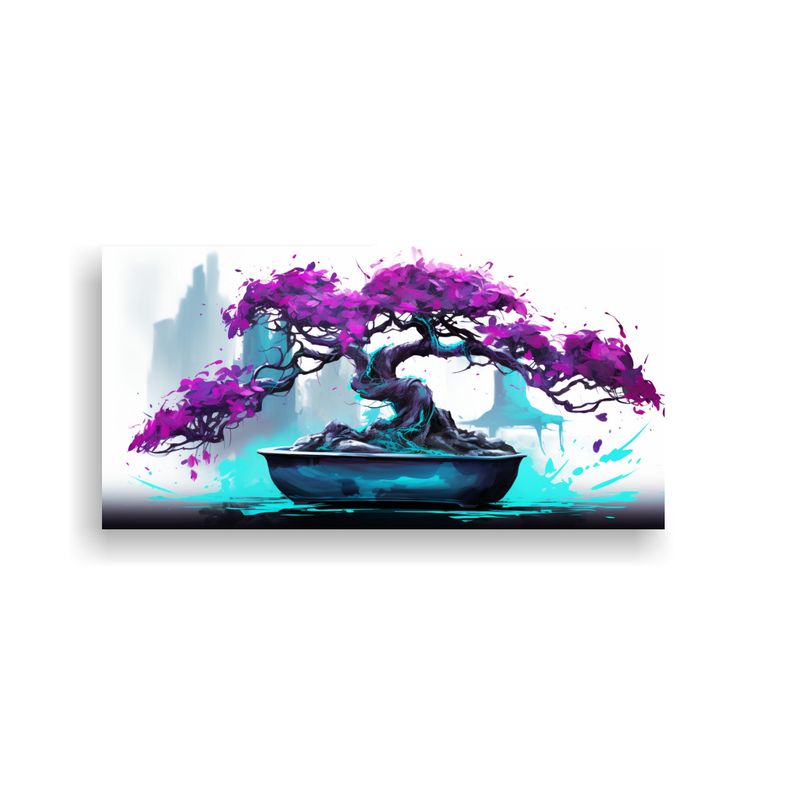 GENERICO - Lienzo Creativo Cocina Bougainvillea Bonsái Púrpura Y Turq 160x80cm