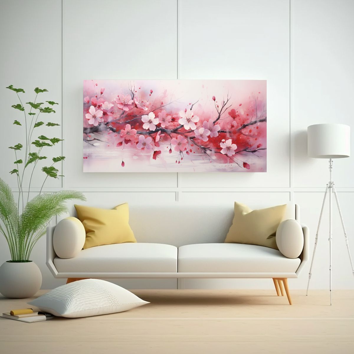 GENERICO - Cuadro Decorativo De Flores De Cerezo Rojo Y Rosa En Abstrac 80x40cm