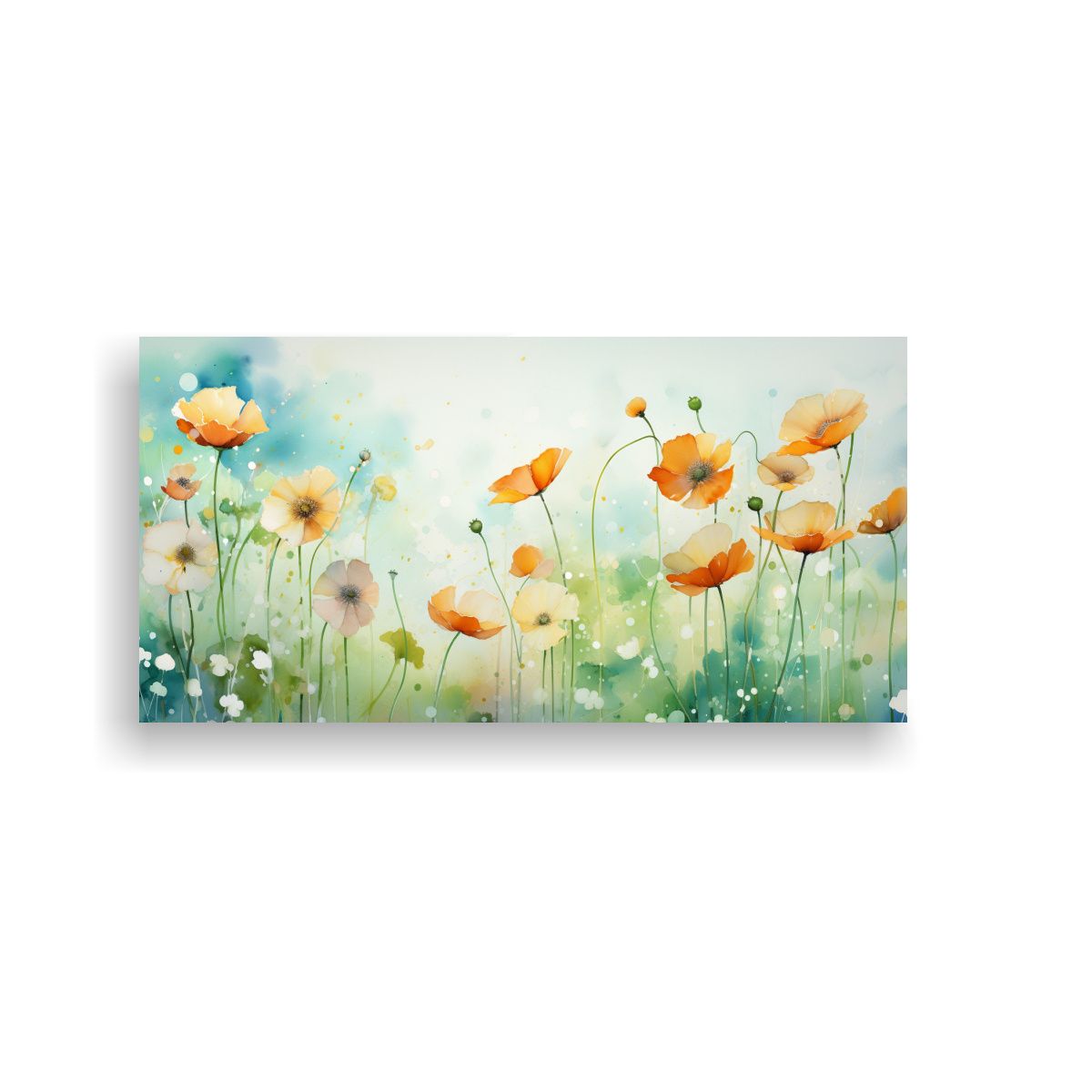 GENERICO - Cuadro Impreso Minimalista A Buttercups Flores Verde Y Naran 160x80cm.