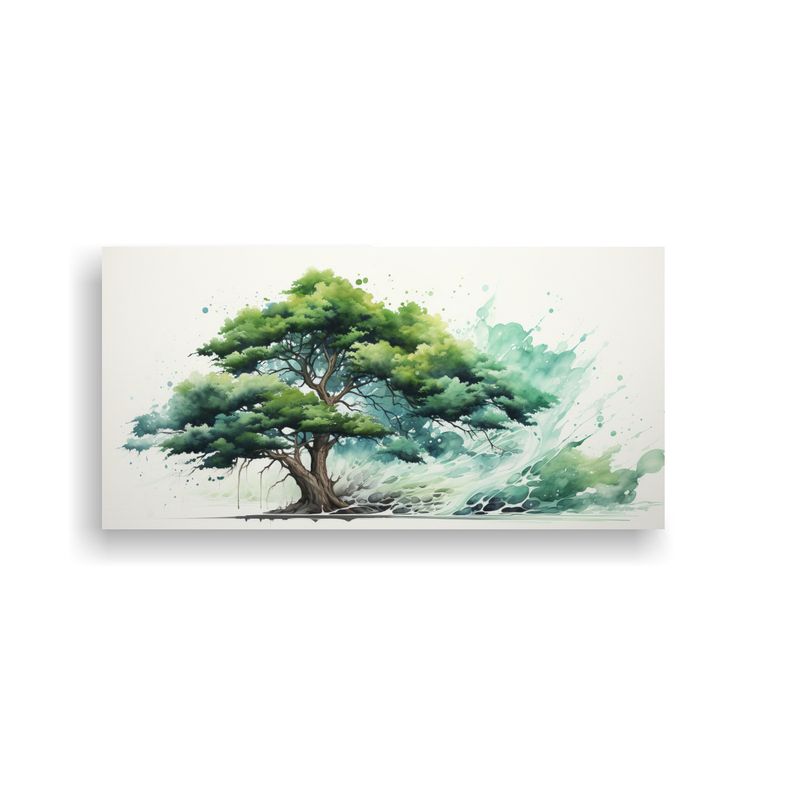 GENERICO - Pintura Abstracta De Colores Verde Y Turquesa En Habitación 160x80cm