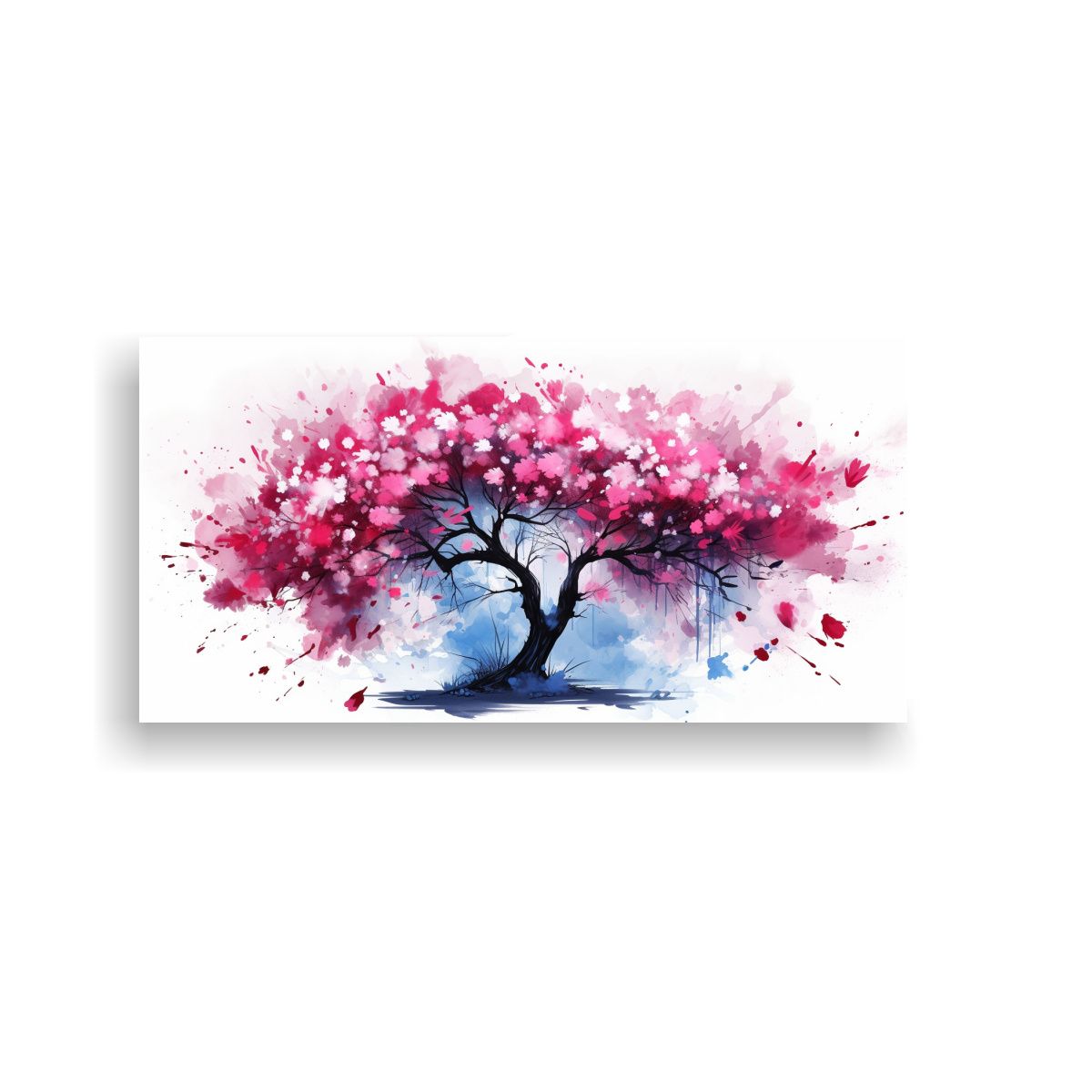 GENERICO - Pintura Mural árbol Cerezo En Acuarelas Atmósfera Neonoir 160x80cm.