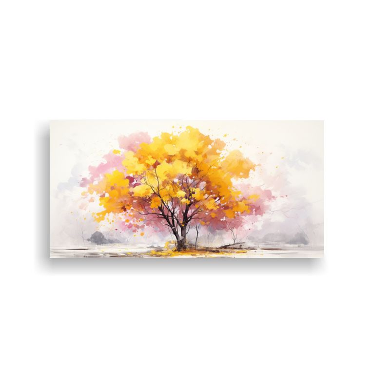 GENERICO - Cuadro Abstracto Colores Amarillo Y Rosa De Un Árbol De Alg 160x80cm