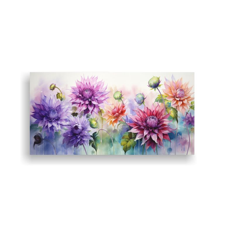 GENERICO - Cuadro Intenso De Flores Dahlias En Colores Verde Y Morado 160x80cm