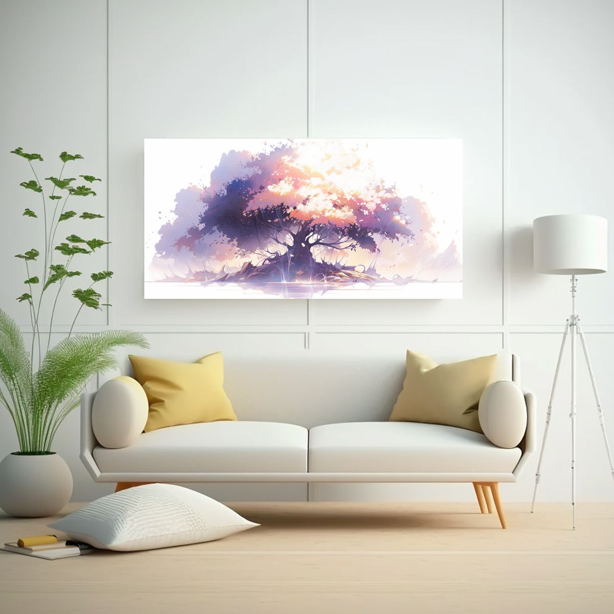 GENERICO - Cuadro Creativo De Árbol En Colores Blancos Atmosfera Neono 160x80cm