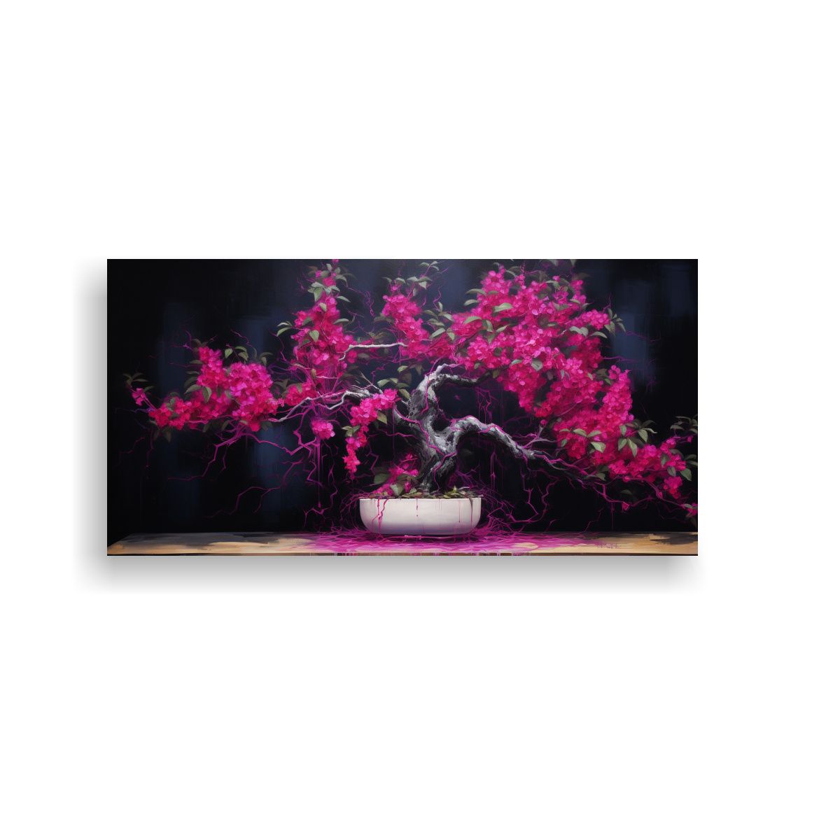 GENERICO - Pintura Abstracta De Bonsái Fucsia En Estilo óleo Detallad 160x80cm