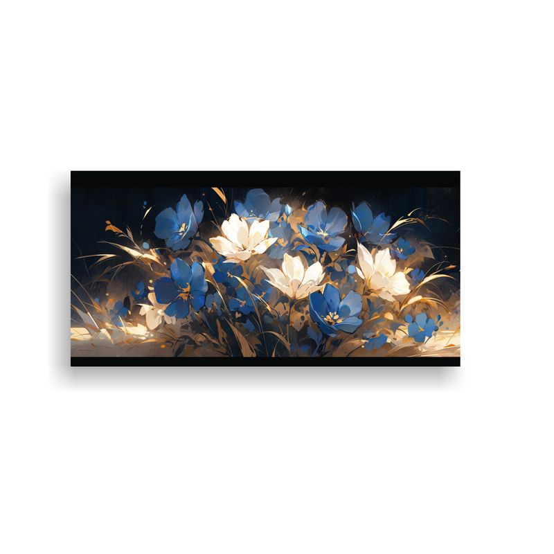 GENERICO - Pintura En Lienzo De Flores En Colores Dorado Y Azul Para De 160x80cm