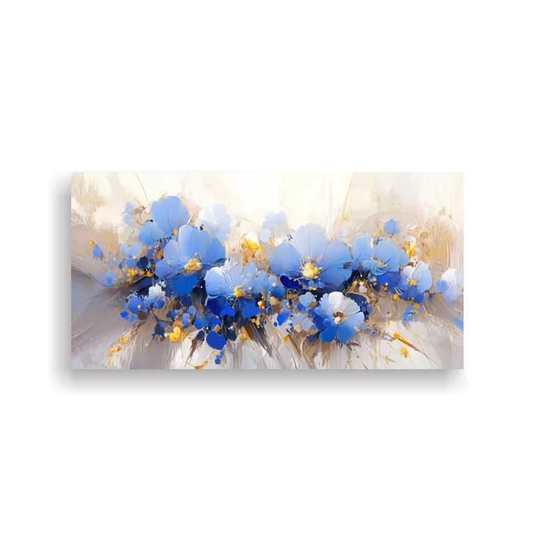 GENERICO - Cuadro Calidos Impacto Visual Flores En Lienzo Azul Y Dorado 160x80cm