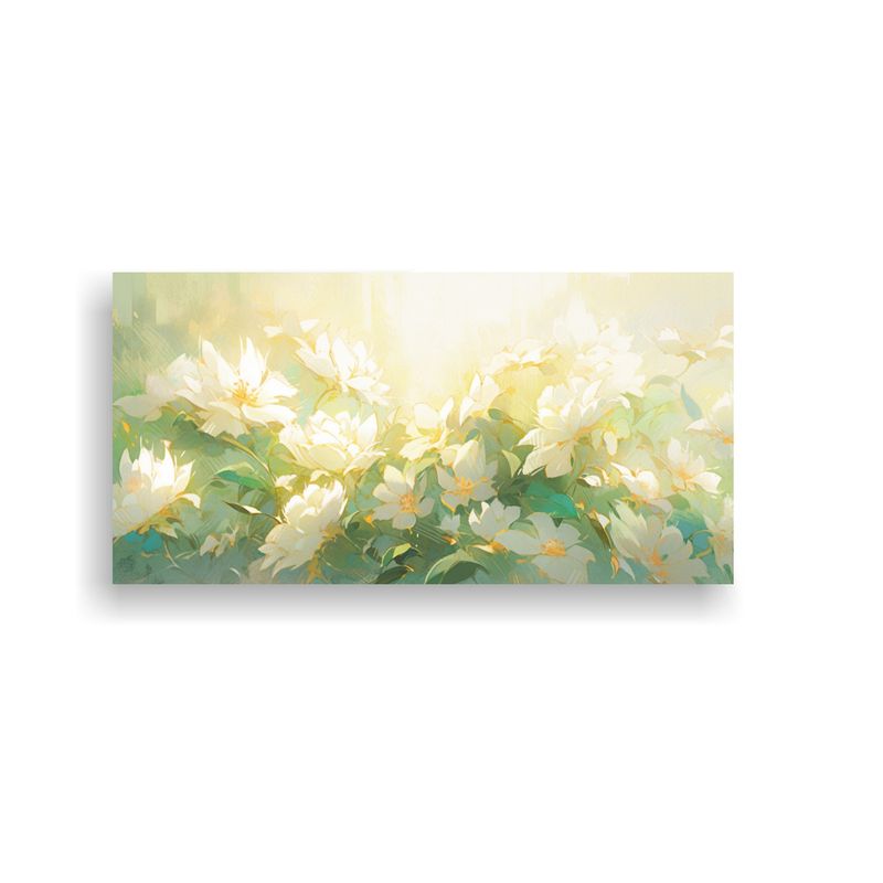 GENERICO - Cuadro De Pared Flores En Tonos Verde Y Dorado Vida En La Pi 160x80cm