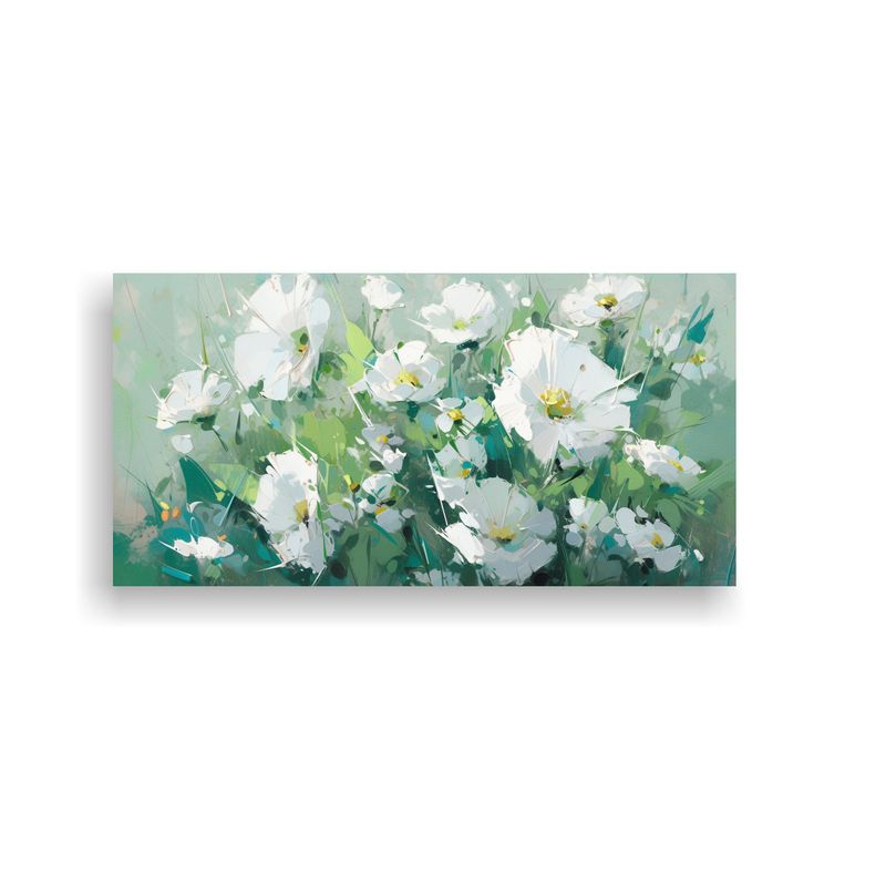 GENERICO - Lienzo Tema Simple De Flores Verdes Y Plateadas En Pintura S 160x80cm