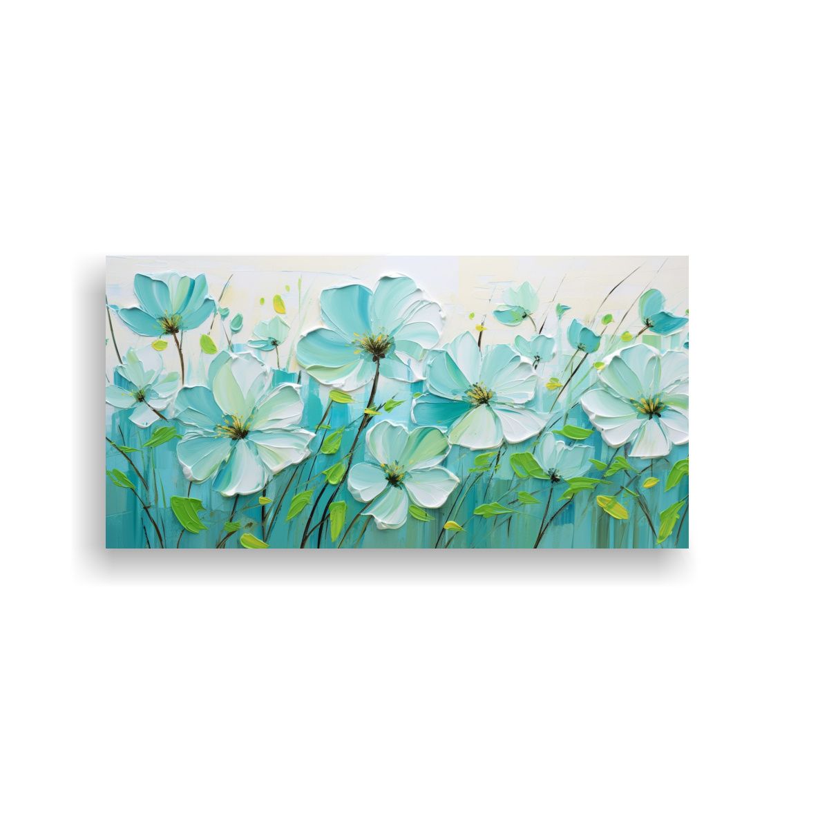 GENERICO - Cuadro De Tela Surrealista Con Flores En Colores Verde Y Tur 160x80cm