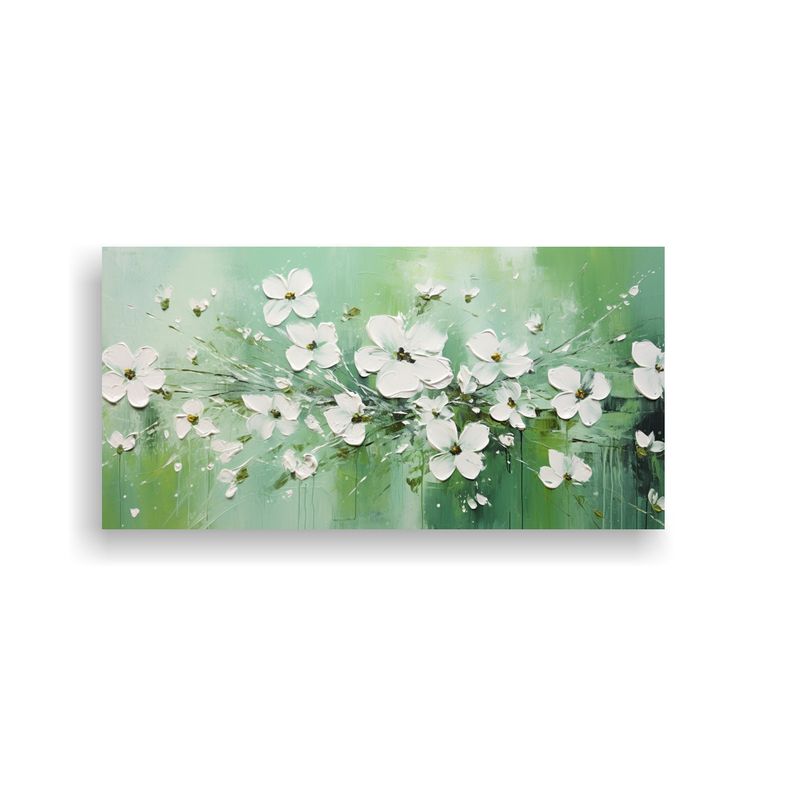 GENERICO - Pintura En Lienzo Elegante De Flores Verdes Y Blancas En La  160x80cm