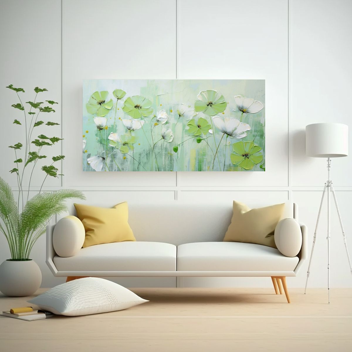 GENERICO - Pintura En Lienzo Estilo Galería De Flores Verdes En Colore 160x80cm