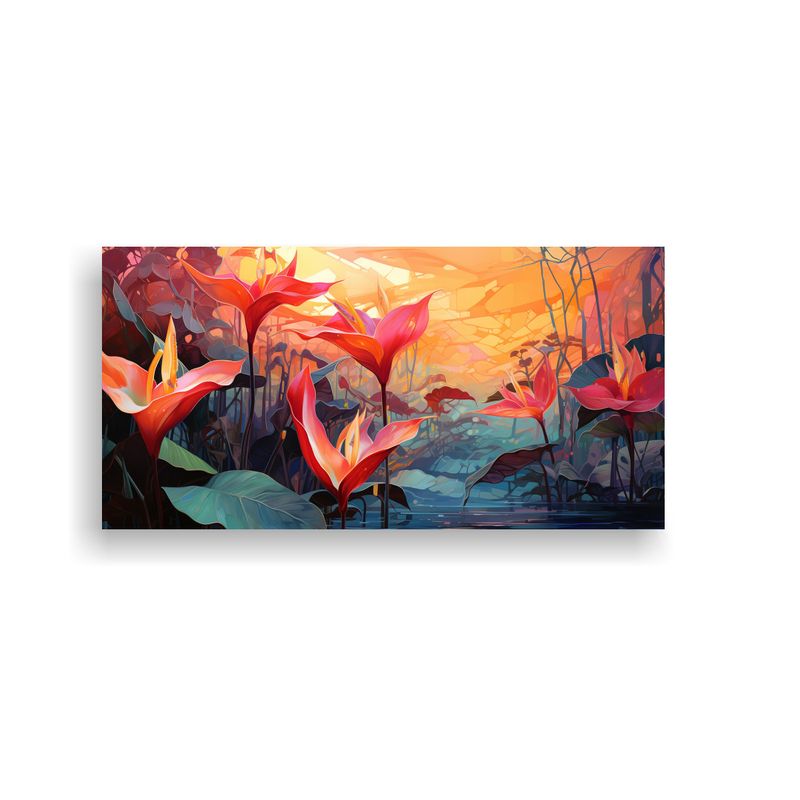 GENERICO - Pintura Decorativa A Hojas De Heliconia En Tonos Rojos, Atm 160x80cm