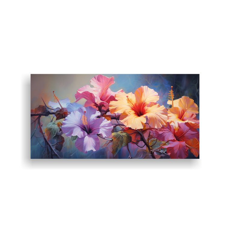 GENERICO - Pintura Abstracta De Flores De Hibisco En Detalle Alto 160x80cm