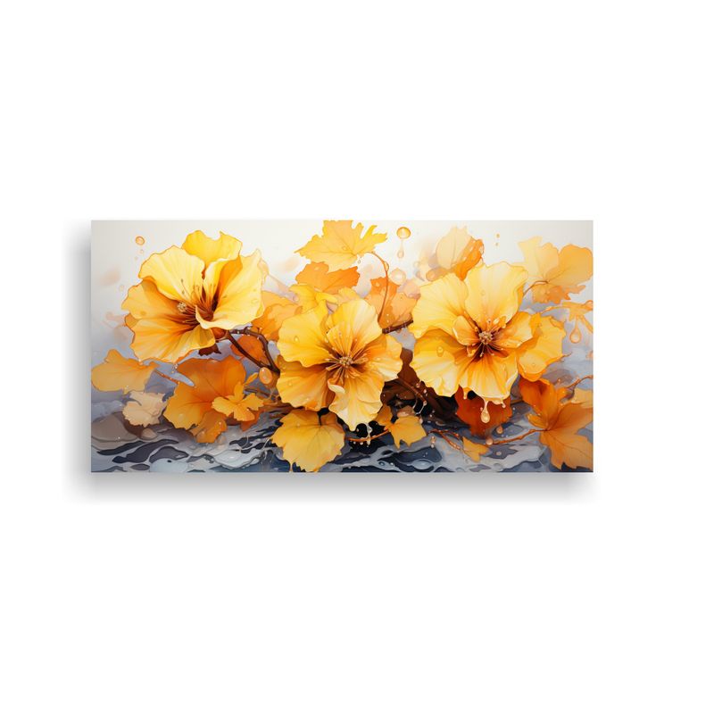 GENERICO - Cuadro Abstracto De Flores De Hibisco Amarillo, Pintura De C 160x80cm